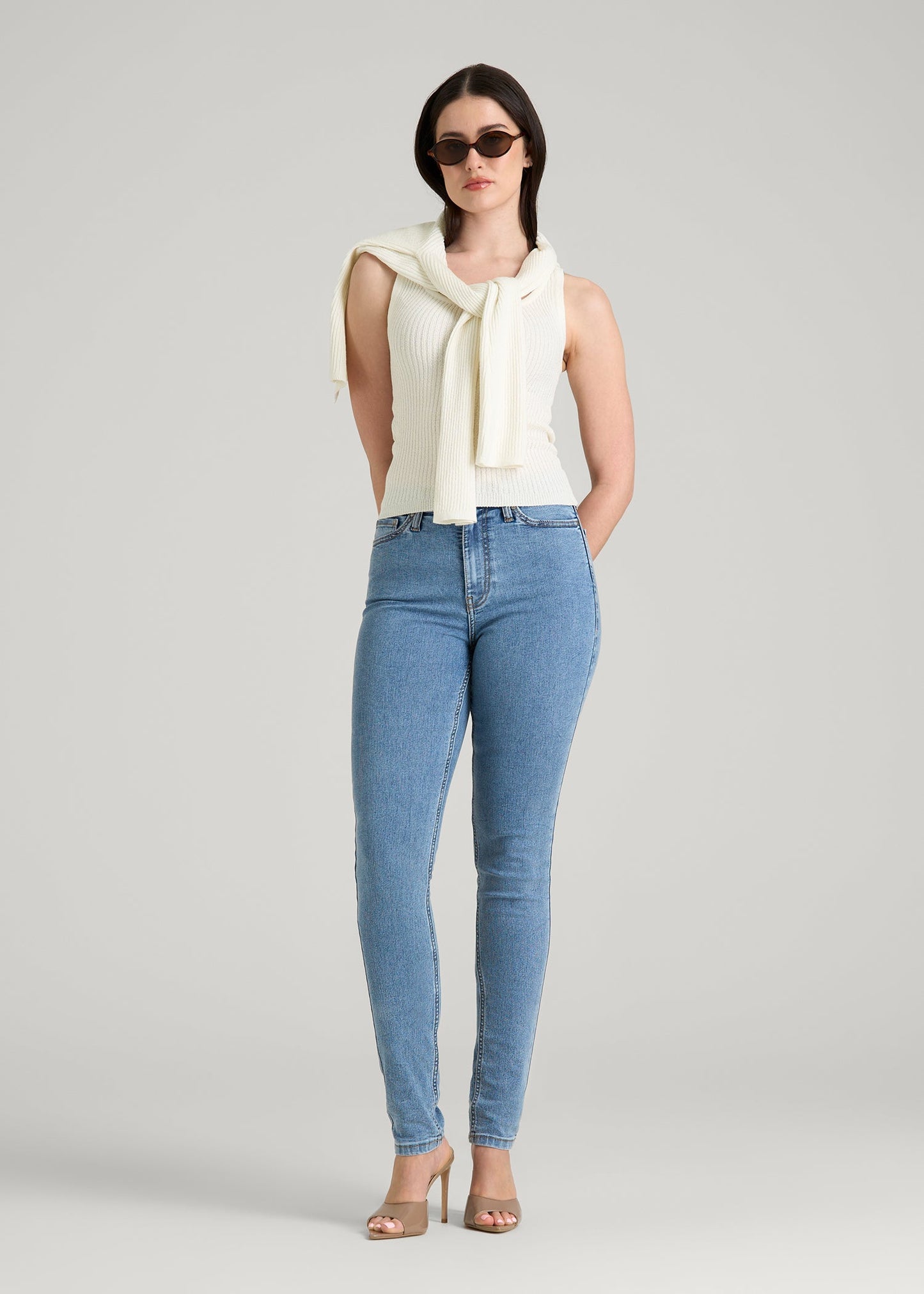 American Tall Women Boucle Knit Tank for Tall Women in Star White