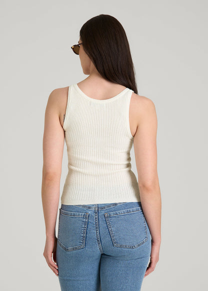 American Tall Women Boucle Knit Tank for Tall Women in Star White