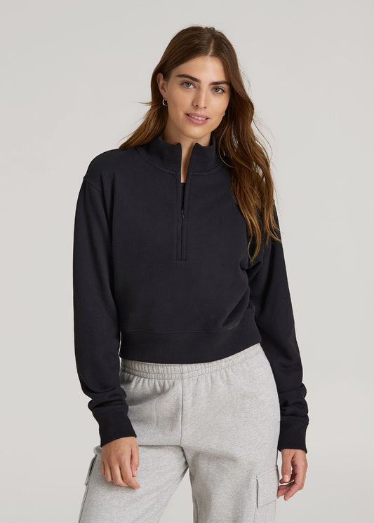 American Tall Women Wearever 2.0 Fleece Half-Zip Cropped Sweatshirt for Tall Women in Black