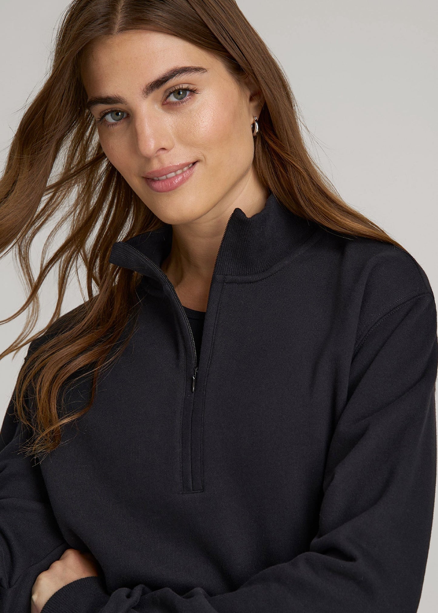 American Tall Women Wearever 2.0 Fleece Half-Zip Cropped Sweatshirt for Tall Women in Black