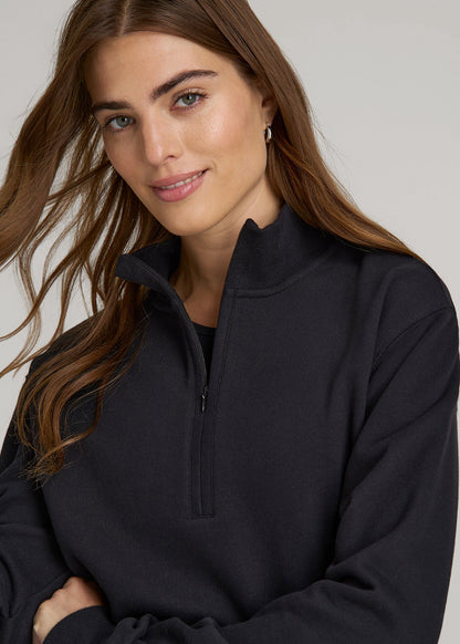 American Tall Women Wearever 2.0 Fleece Half-Zip Cropped Sweatshirt for Tall Women in Black