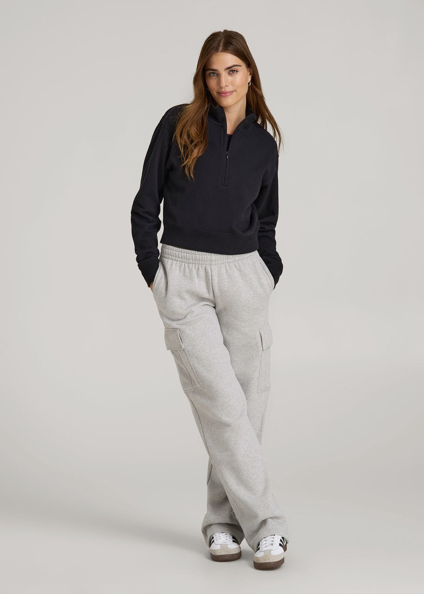 American Tall Women Wearever 2.0 Fleece Half-Zip Cropped Sweatshirt for Tall Women in Black