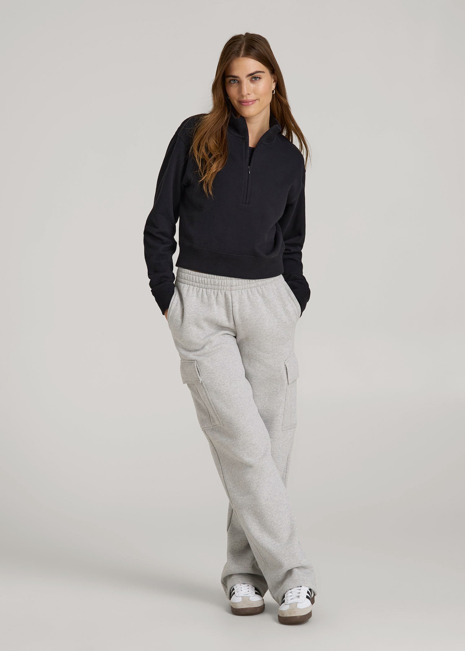 American Tall Women Wearever 2.0 Fleece Half-Zip Cropped Sweatshirt for Tall Women in Black