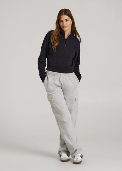 American Tall Women Wearever 2.0 Fleece Half-Zip Cropped Sweatshirt for Tall Women in Black