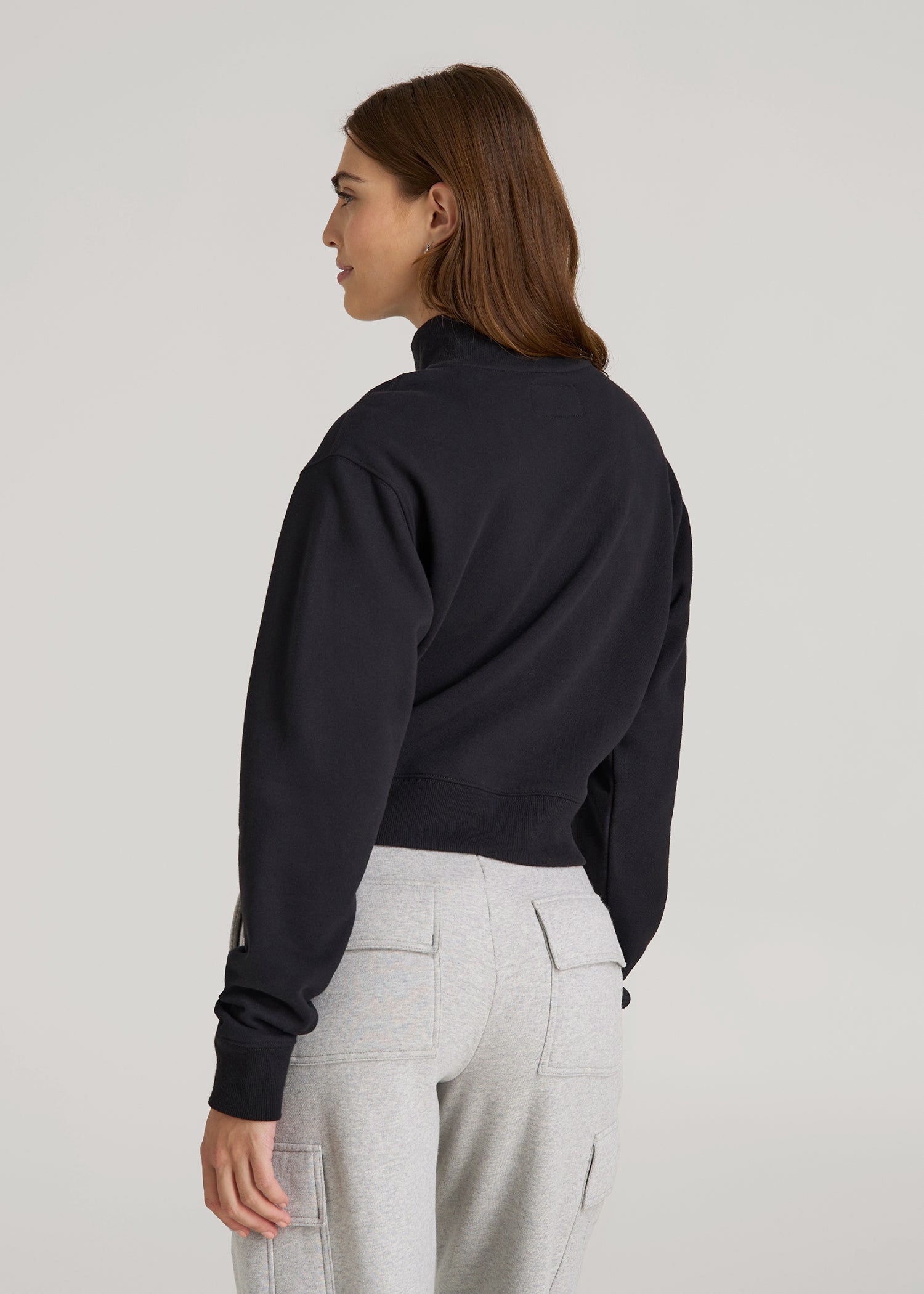 American Tall Women Wearever 2.0 Fleece Half-Zip Cropped Sweatshirt for Tall Women in Black