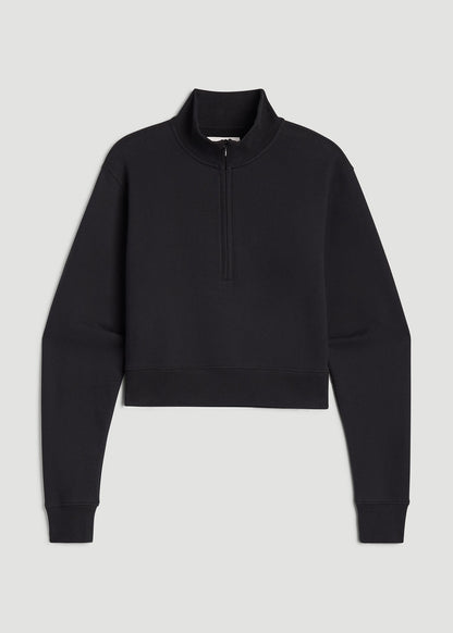 American Tall Women Wearever 2.0 Fleece Half-Zip Cropped Sweatshirt for Tall Women in Black