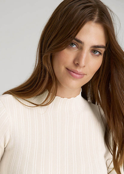 American Tall Women Mock Neck Sweater Bodysuit for Tall Women in Warm Ecru