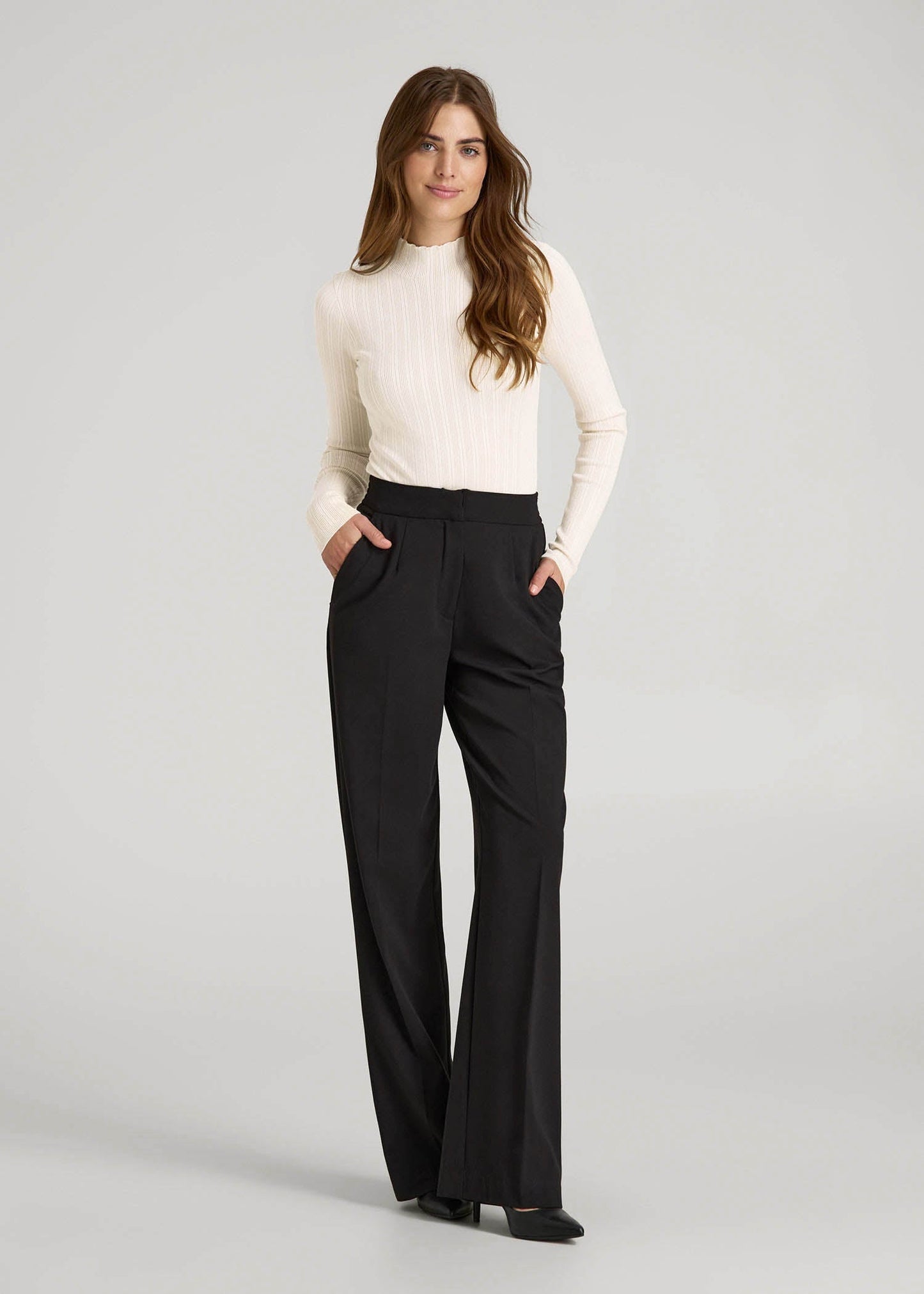American Tall Women Mock Neck Sweater Bodysuit for Tall Women in Warm Ecru