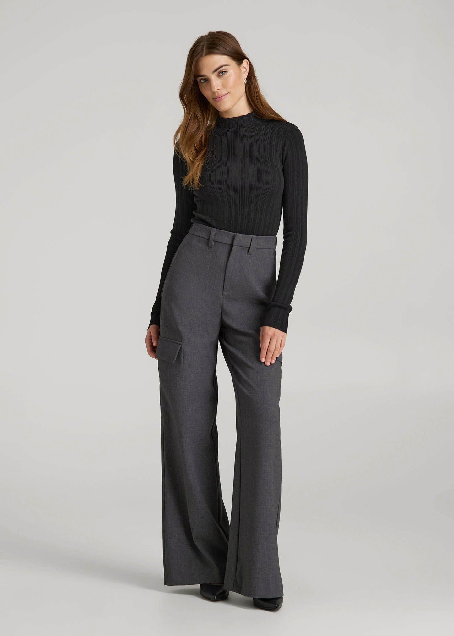 American Tall Women Mock Neck Sweater Bodysuit for Tall Women in Black
