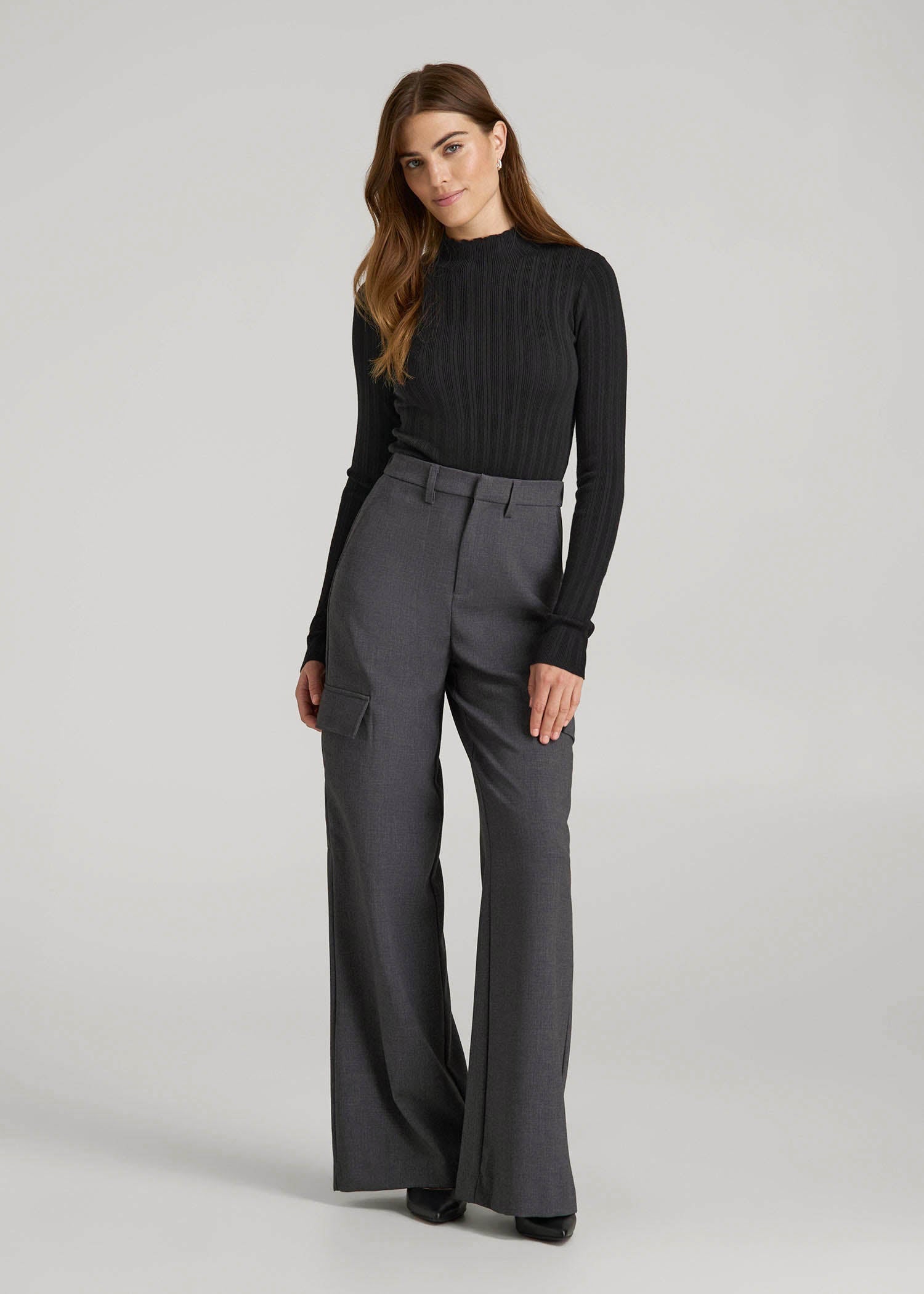 American Tall Women Mock Neck Sweater Bodysuit for Tall Women in Black