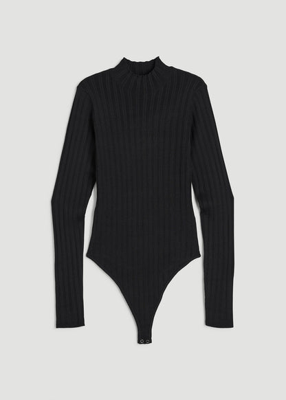 American Tall Women Mock Neck Sweater Bodysuit for Tall Women in Black