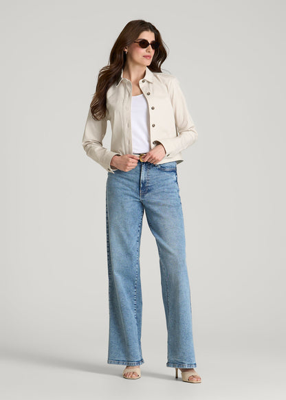 American Tall Women Stretch Commuter Military Cropped Cargo Jacket for Tall Women in White Sand