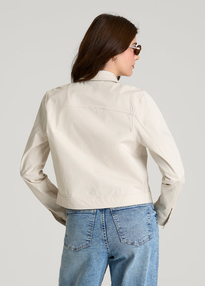 American Tall Women Stretch Commuter Military Cropped Cargo Jacket for Tall Women in White Sand