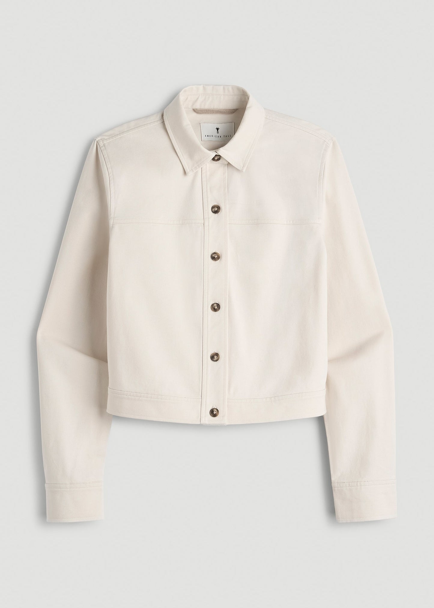 American Tall Women Stretch Commuter Military Cropped Cargo Jacket for Tall Women in White Sand