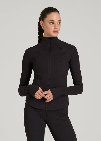 American Tall Women Ultra Soft Athletic Zip Up Jacket for Tall Women in Black Mix
