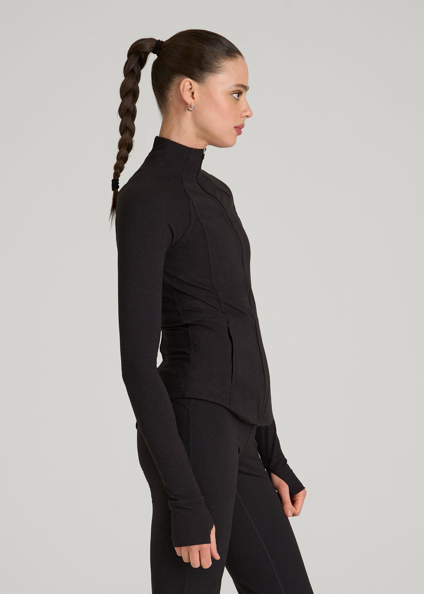 American Tall Women Ultra Soft Athletic Zip Up Jacket for Tall Women in Black Mix