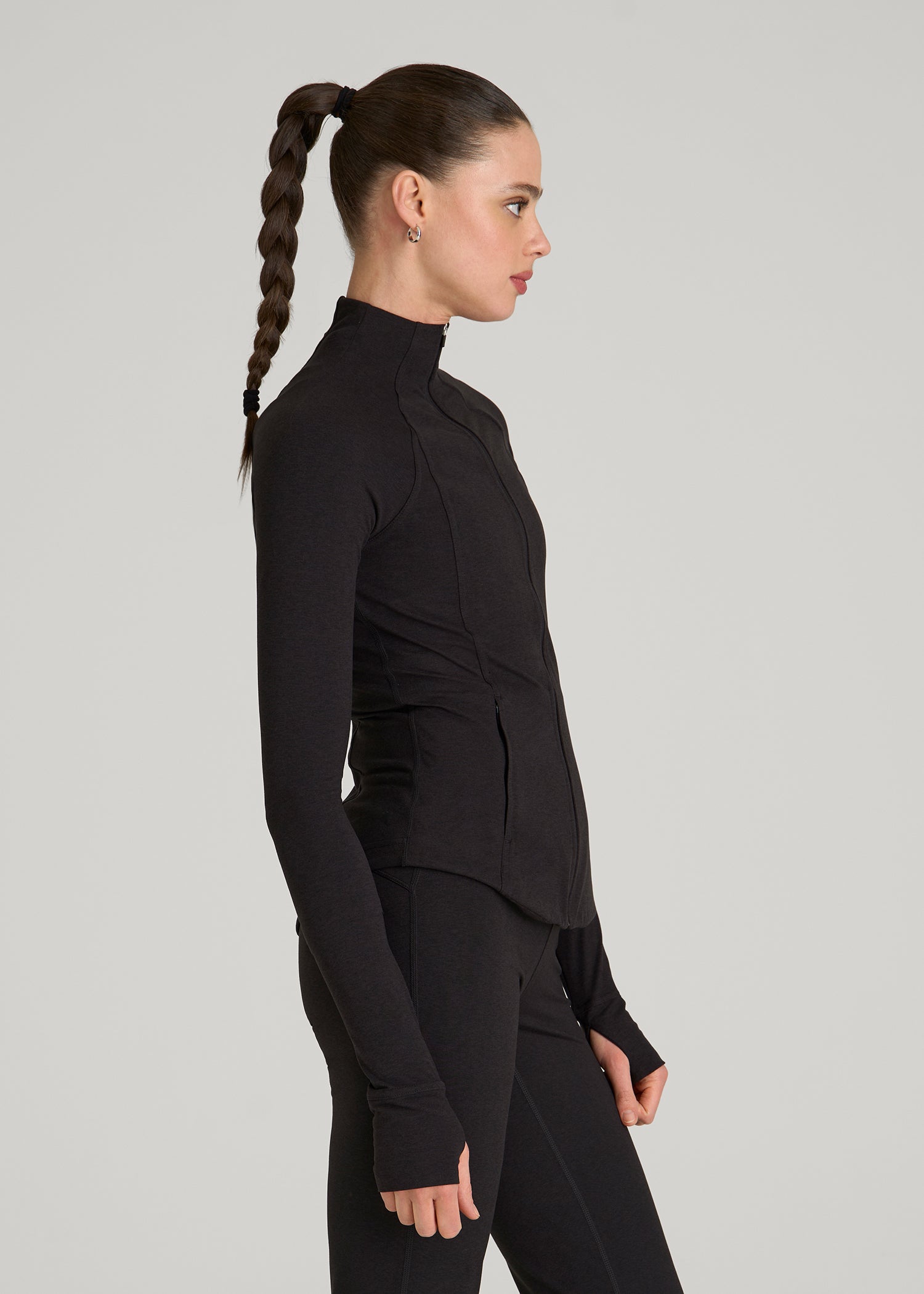 American Tall Women Ultra Soft Athletic Zip Up Jacket for Tall Women in Black Mix