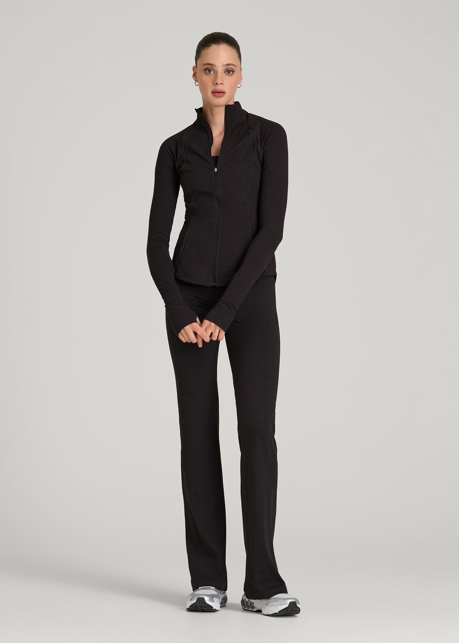 American Tall Women Ultra Soft Athletic Zip Up Jacket for Tall Women in Black Mix