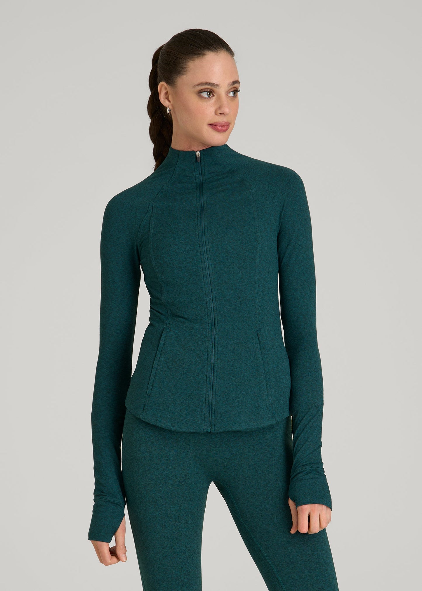 American Tall Women Ultra Soft Athletic Zip Up Jacket for Tall Women in Deep Teal Mix