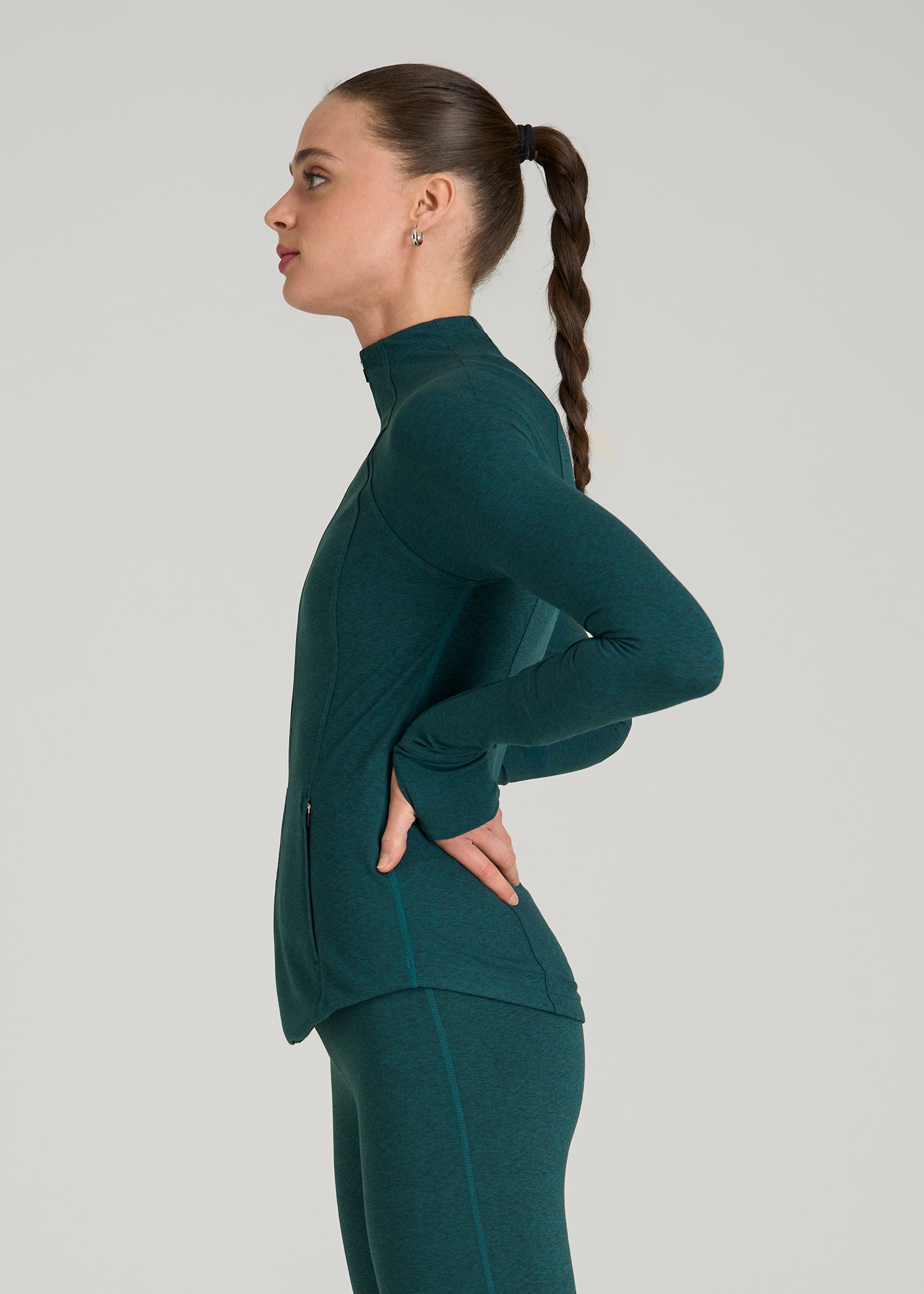 American Tall Women Ultra Soft Athletic Zip Up Jacket for Tall Women in Deep Teal Mix