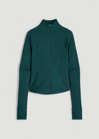 American Tall Women Ultra Soft Athletic Zip Up Jacket for Tall Women in Deep Teal Mix