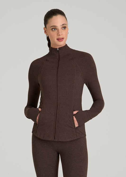 American Tall Women Ultra Soft Athletic Zip Up Jacket for Tall Women in Espresso Mix