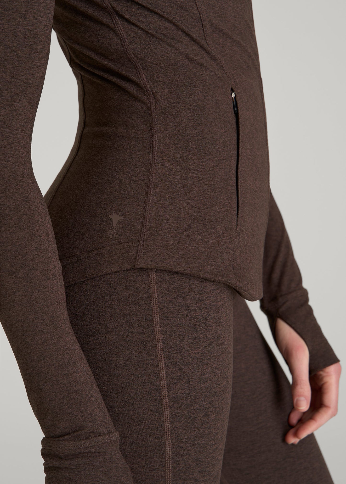 American Tall Women Ultra Soft Athletic Zip Up Jacket for Tall Women in Espresso Mix