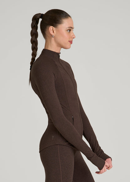 American Tall Women Ultra Soft Athletic Zip Up Jacket for Tall Women in Espresso Mix