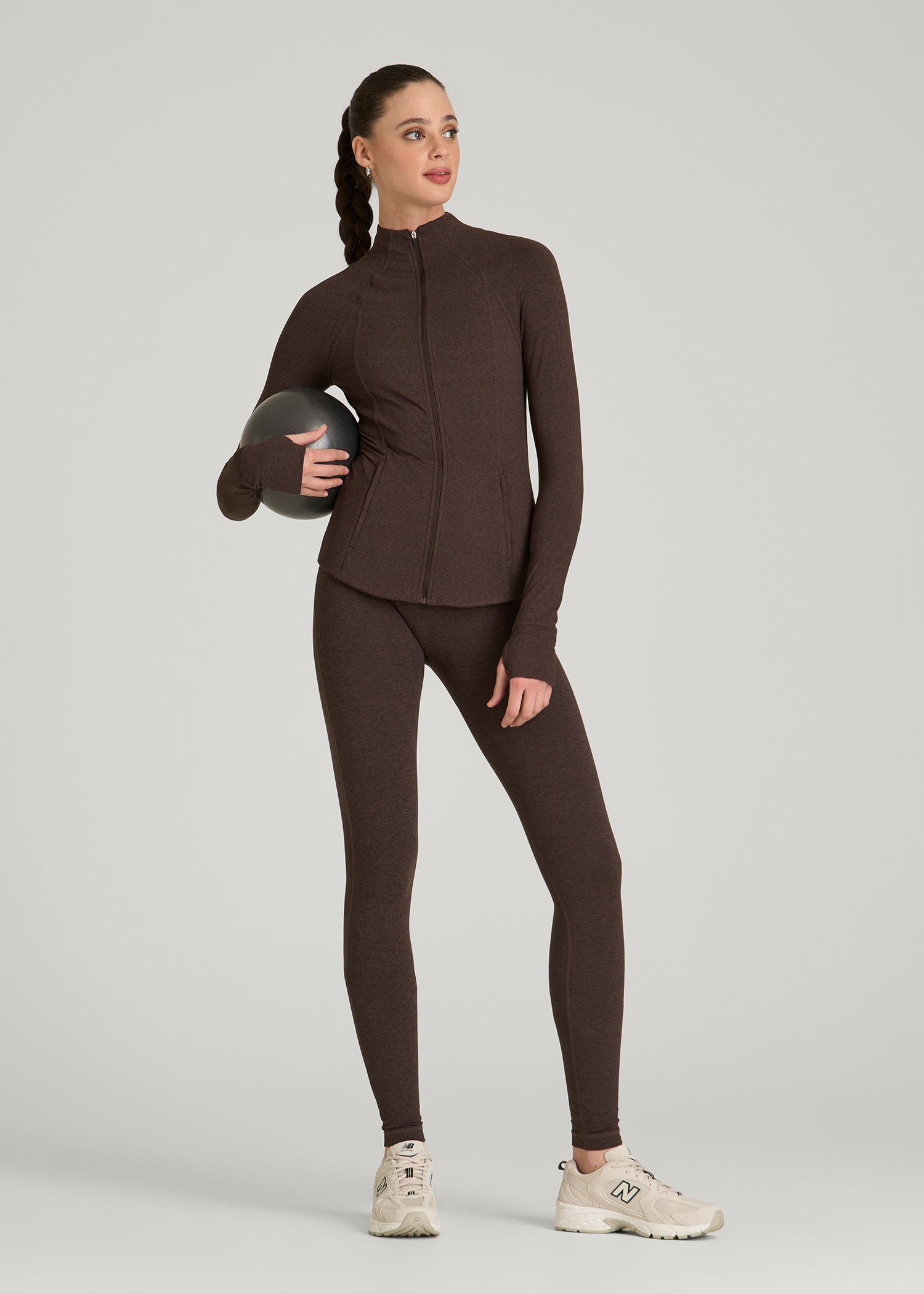 American Tall Women Ultra Soft Athletic Zip Up Jacket for Tall Women in Espresso Mix