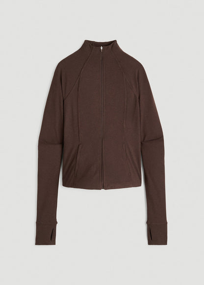 American Tall Women Ultra Soft Athletic Zip Up Jacket for Tall Women in Espresso Mix