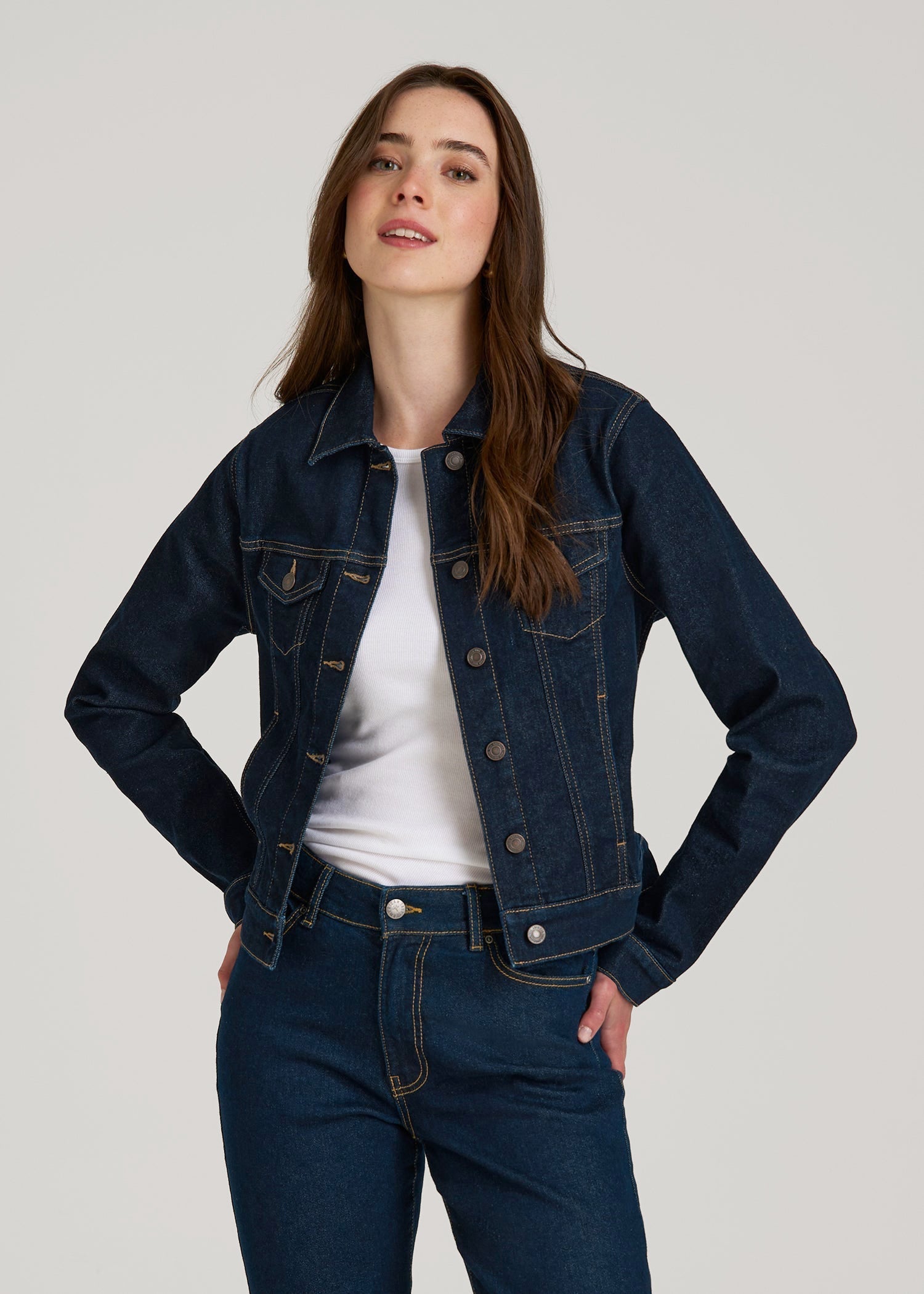 American Tall Women Classic Denim Jacket for Tall Women in Rinse Wash
