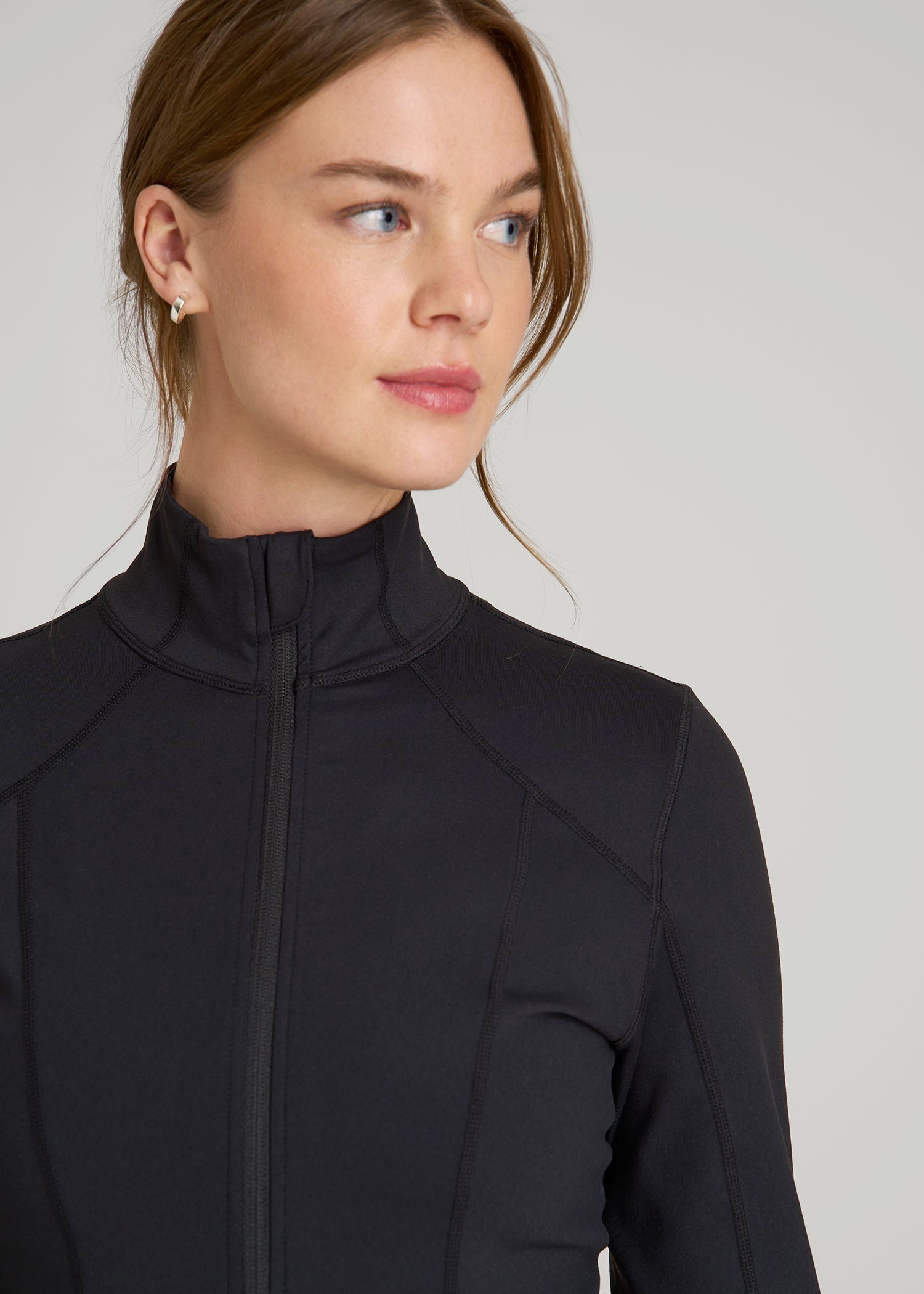 American Tall Women Women's Athletic Zip-Up Jacket for Tall Women in Black