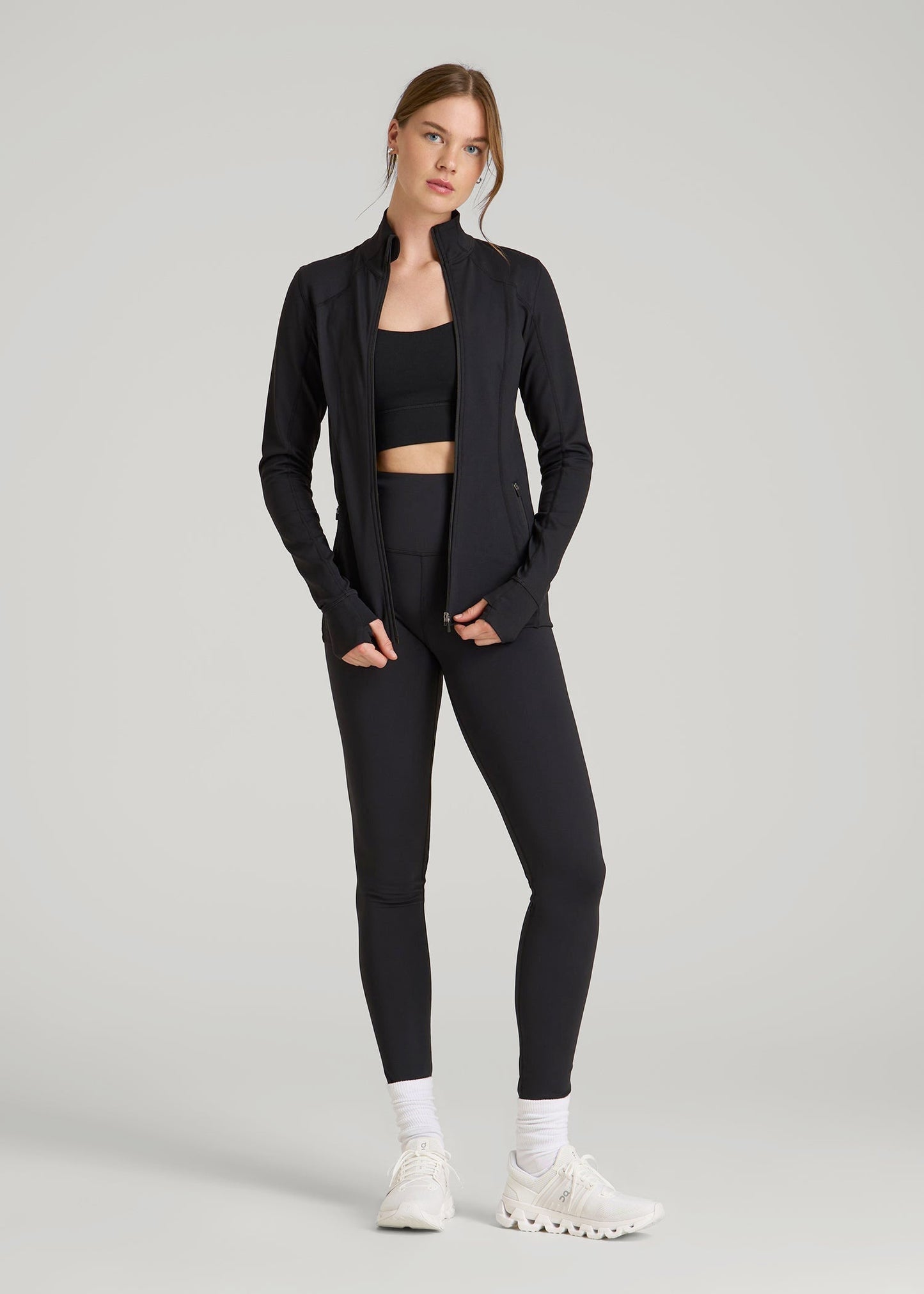 American Tall Women Women's Athletic Zip-Up Jacket for Tall Women in Black