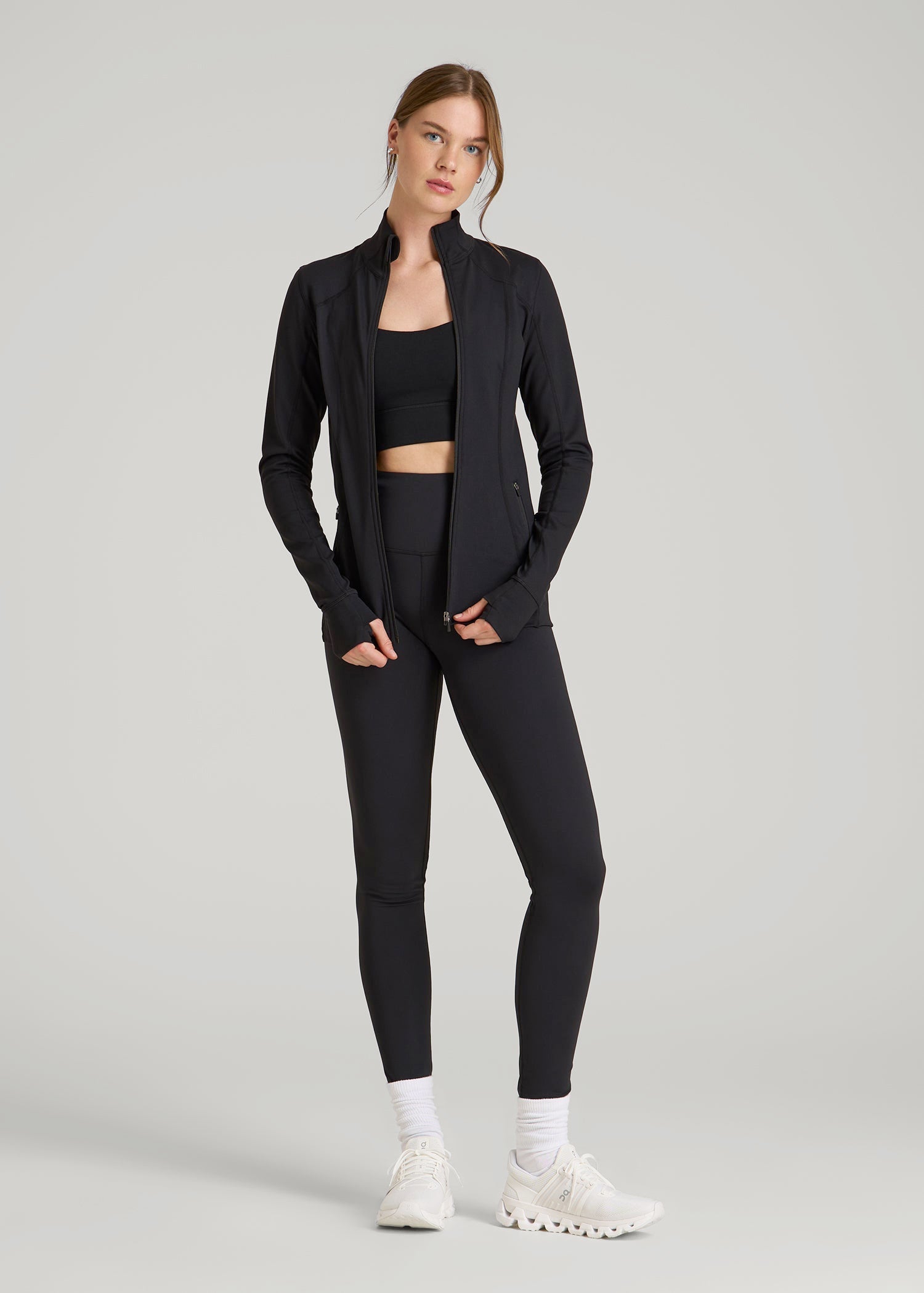 American Tall Women Women's Athletic Zip-Up Jacket for Tall Women in Black