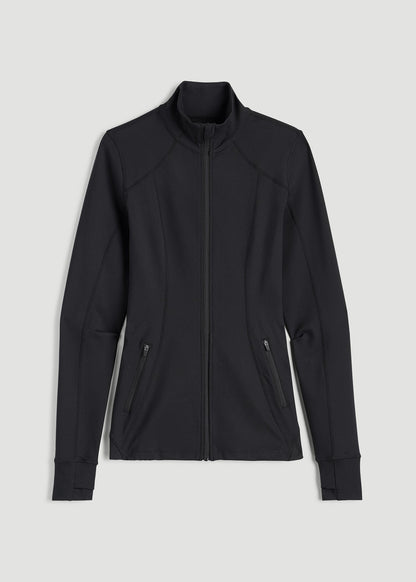 American Tall Women Women's Athletic Zip-Up Jacket for Tall Women in Black