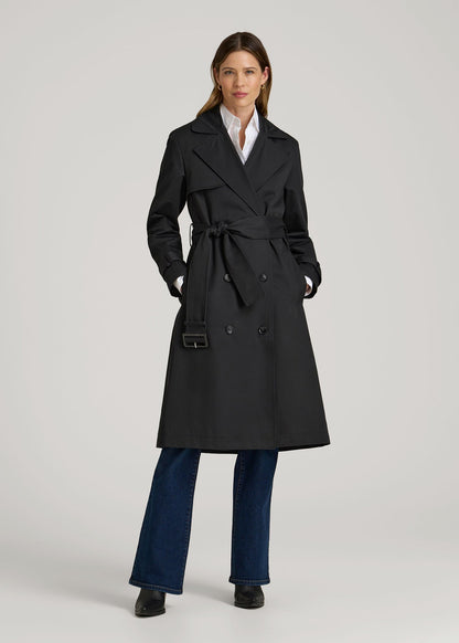 American Tall Women Relaxed Trench Coat for Tall Women in Black