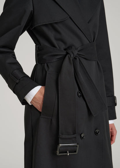 American Tall Women Relaxed Trench Coat for Tall Women in Black