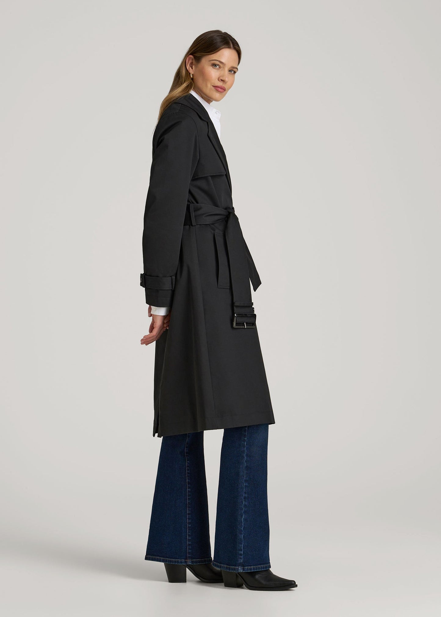 American Tall Women Relaxed Trench Coat for Tall Women in Black