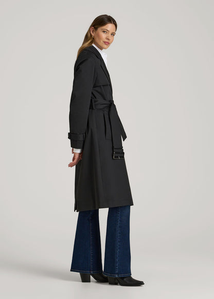 American Tall Women Relaxed Trench Coat for Tall Women in Black