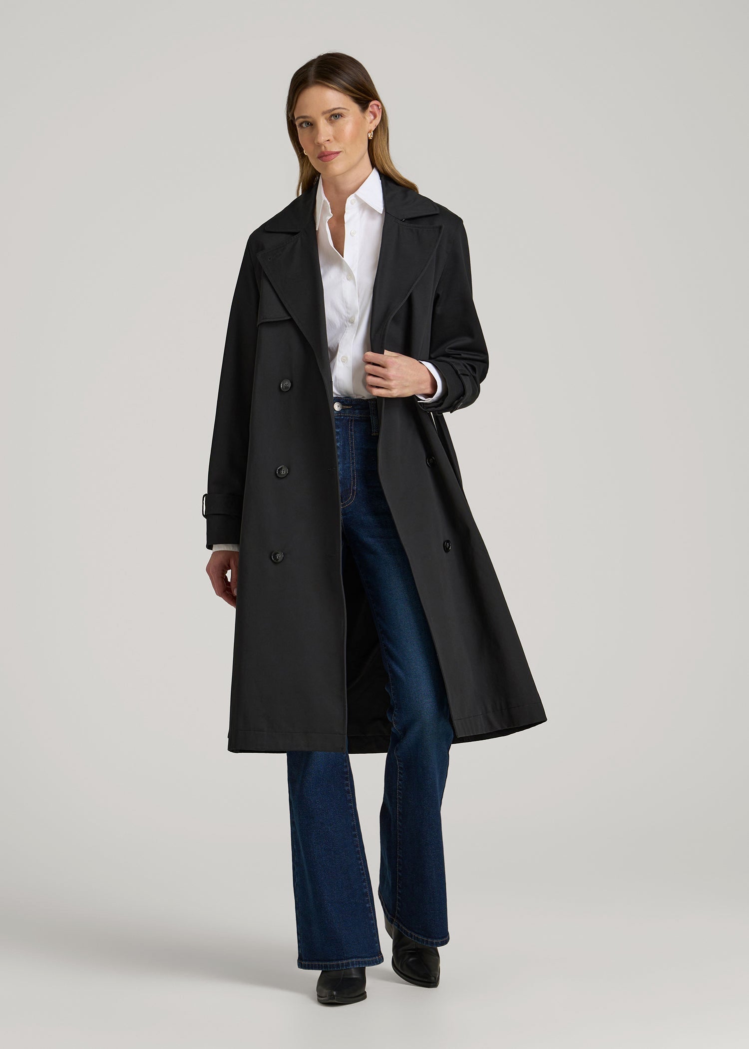 American Tall Women Relaxed Trench Coat for Tall Women in Black