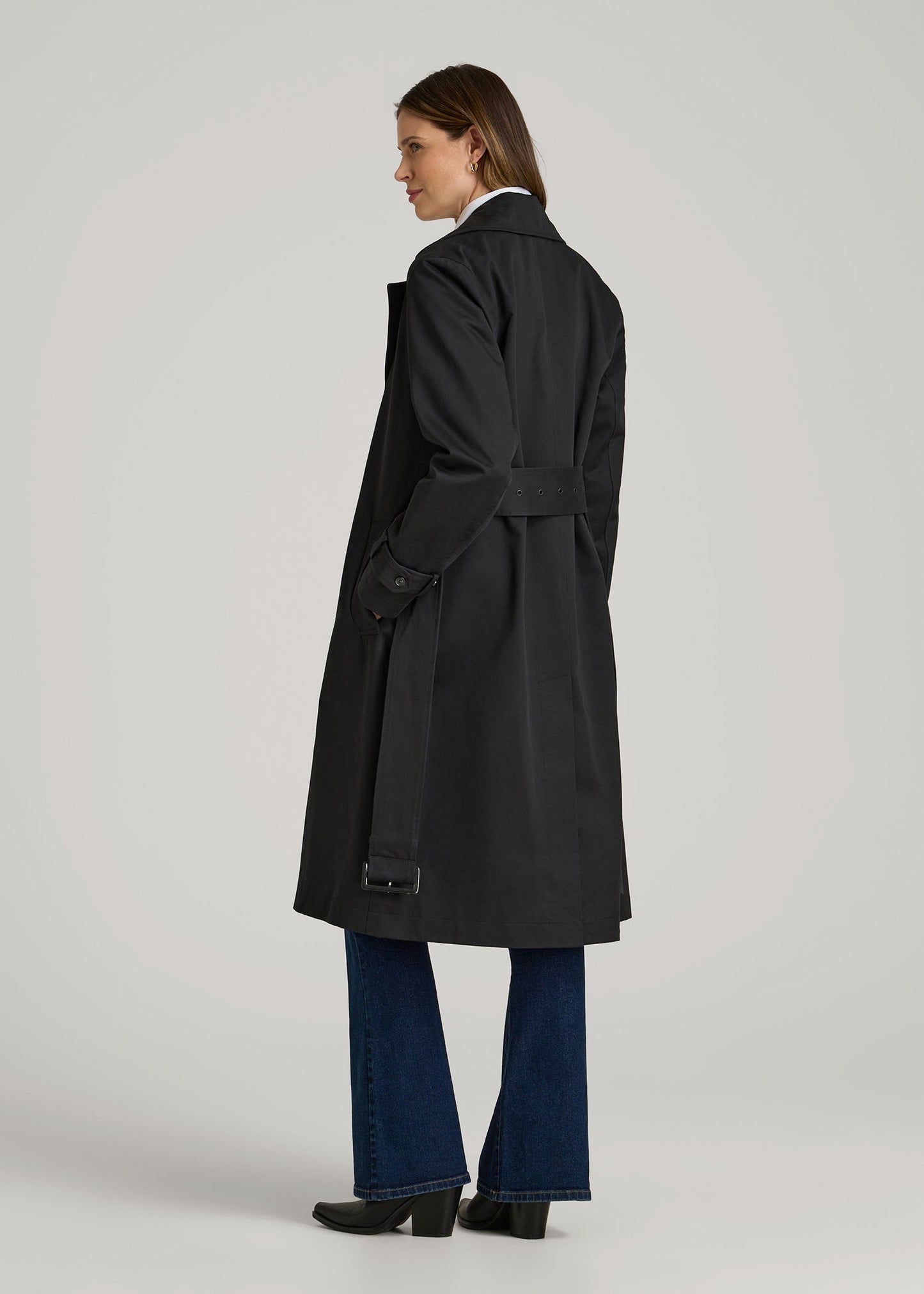 American Tall Women Relaxed Trench Coat for Tall Women in Black