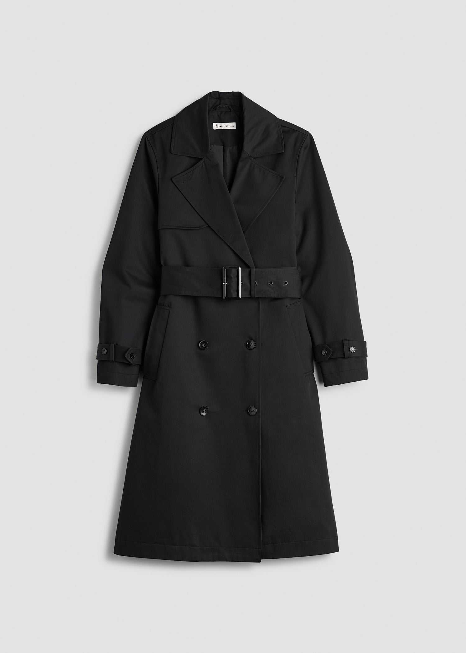 American Tall Women Relaxed Trench Coat for Tall Women in Black