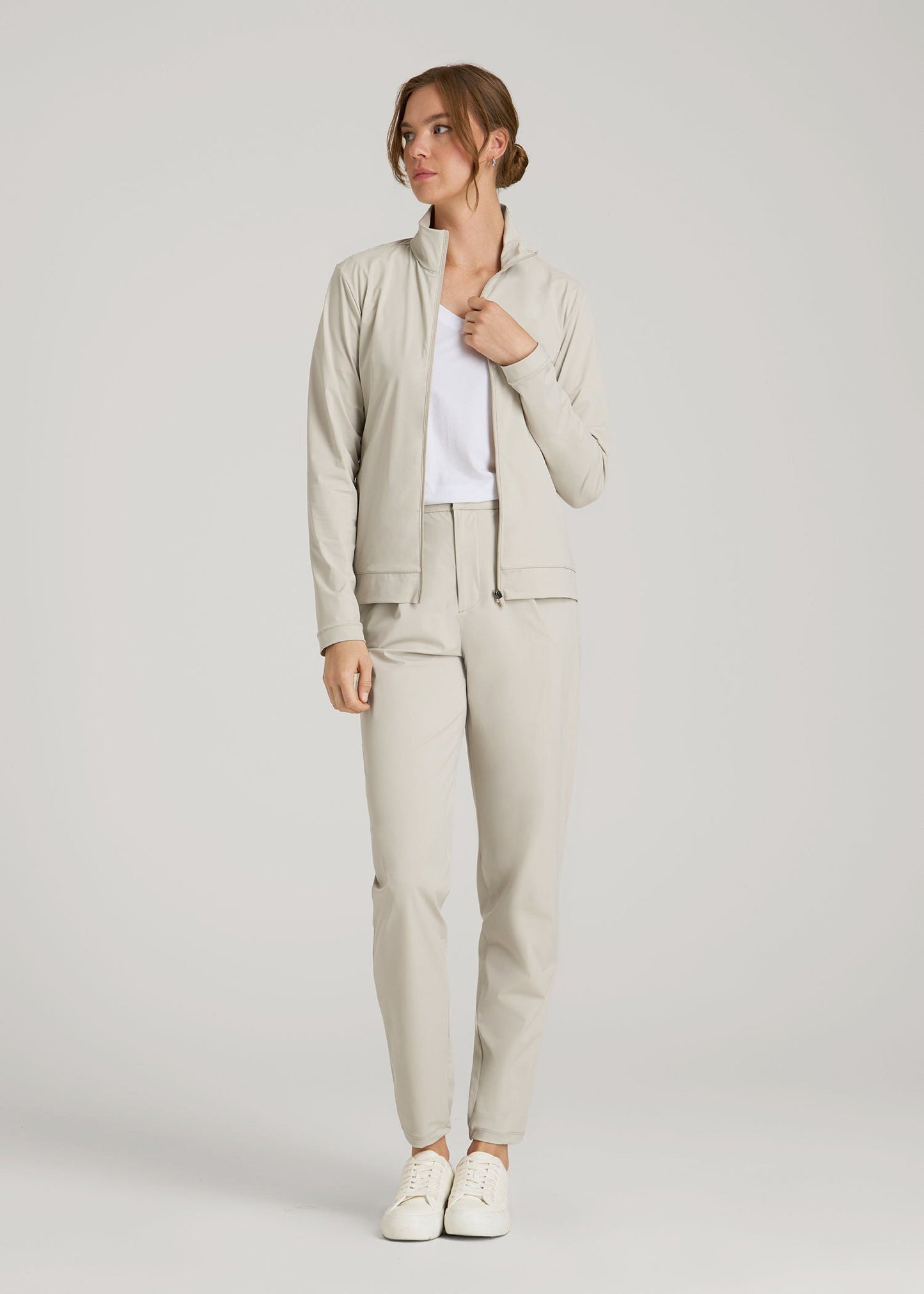 American Tall Women Front Zip Commuter Jacket for Tall Women in Stone