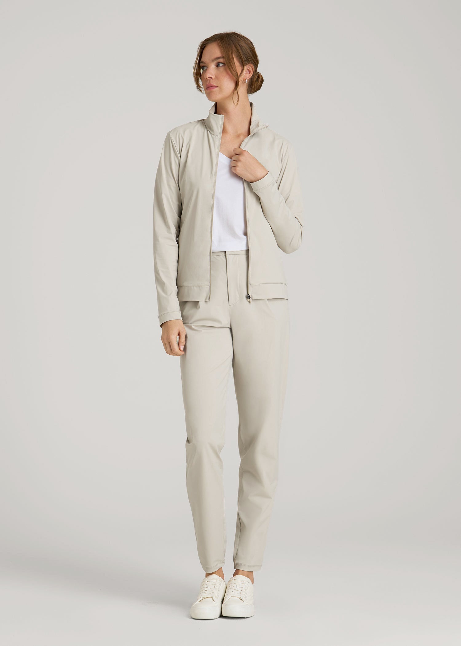 American Tall Women Front Zip Commuter Jacket for Tall Women in Stone