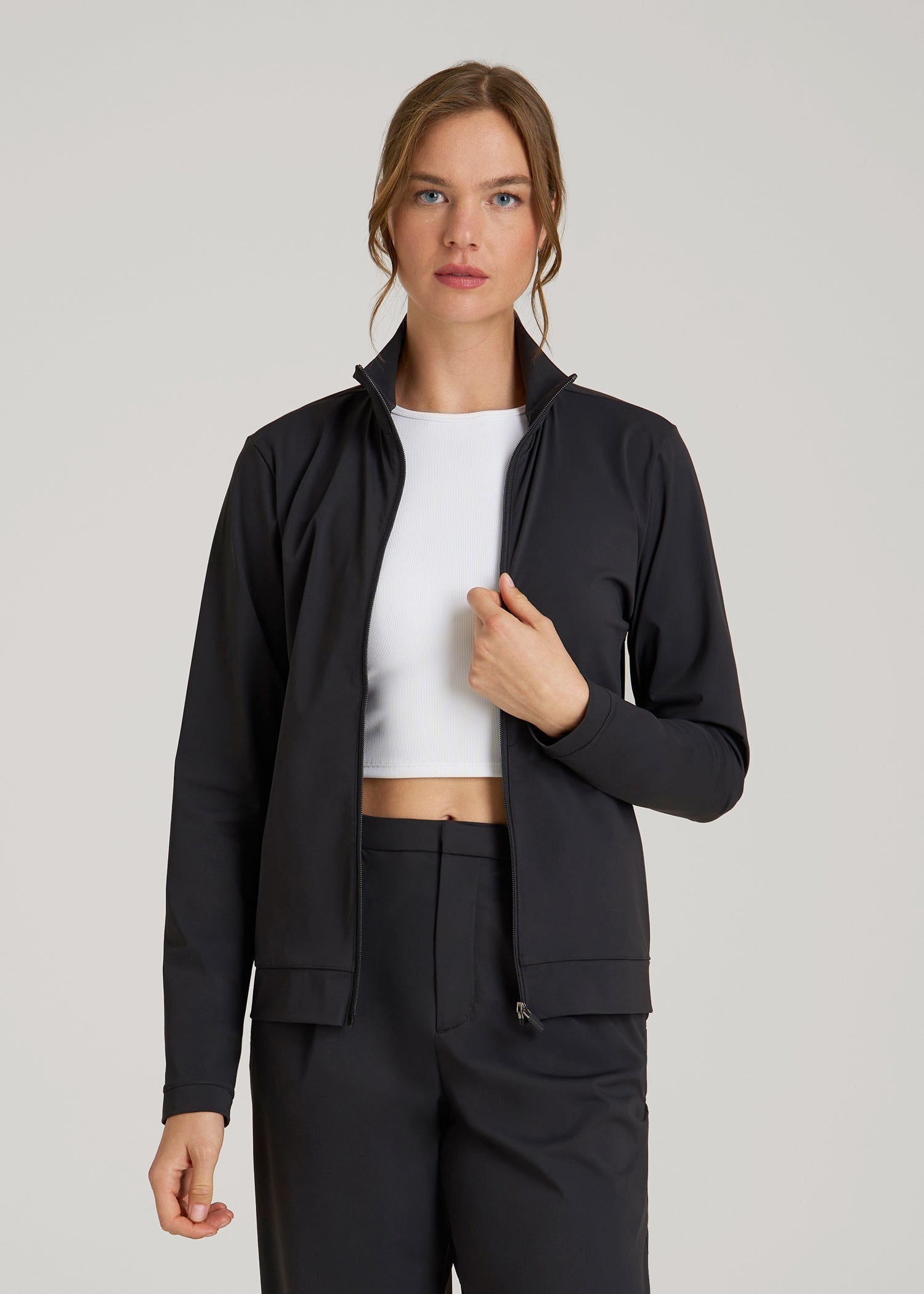 American Tall Women Front Zip Commuter Jacket for Tall Women in Black