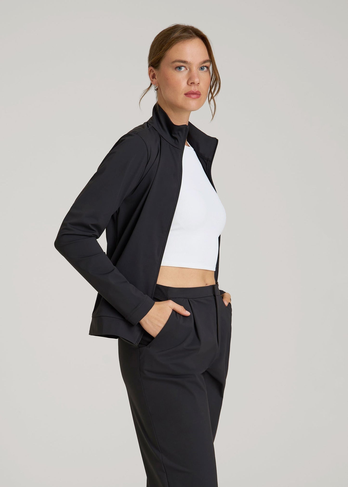 American Tall Women Front Zip Commuter Jacket for Tall Women in Black