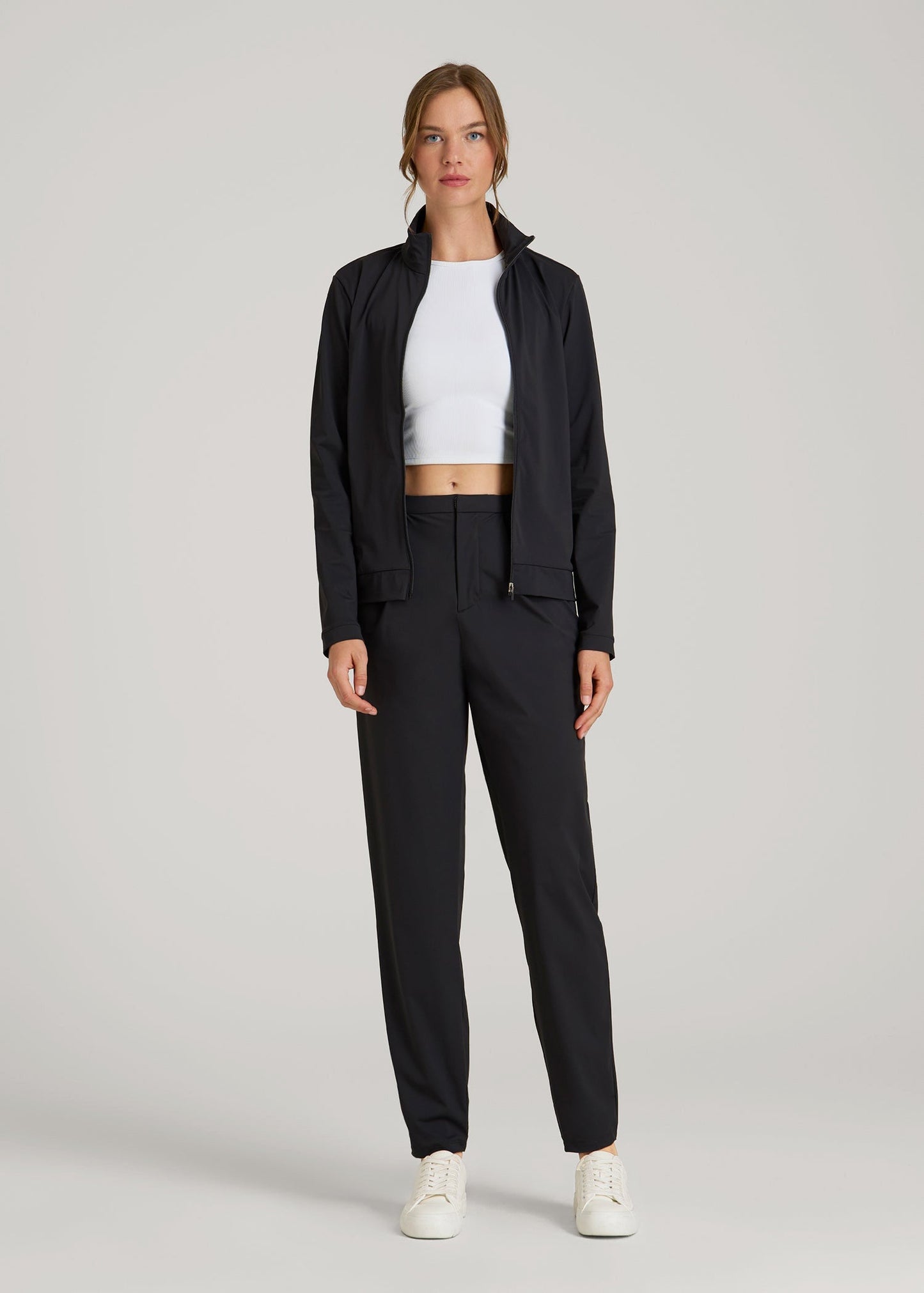 American Tall Women Front Zip Commuter Jacket for Tall Women in Black