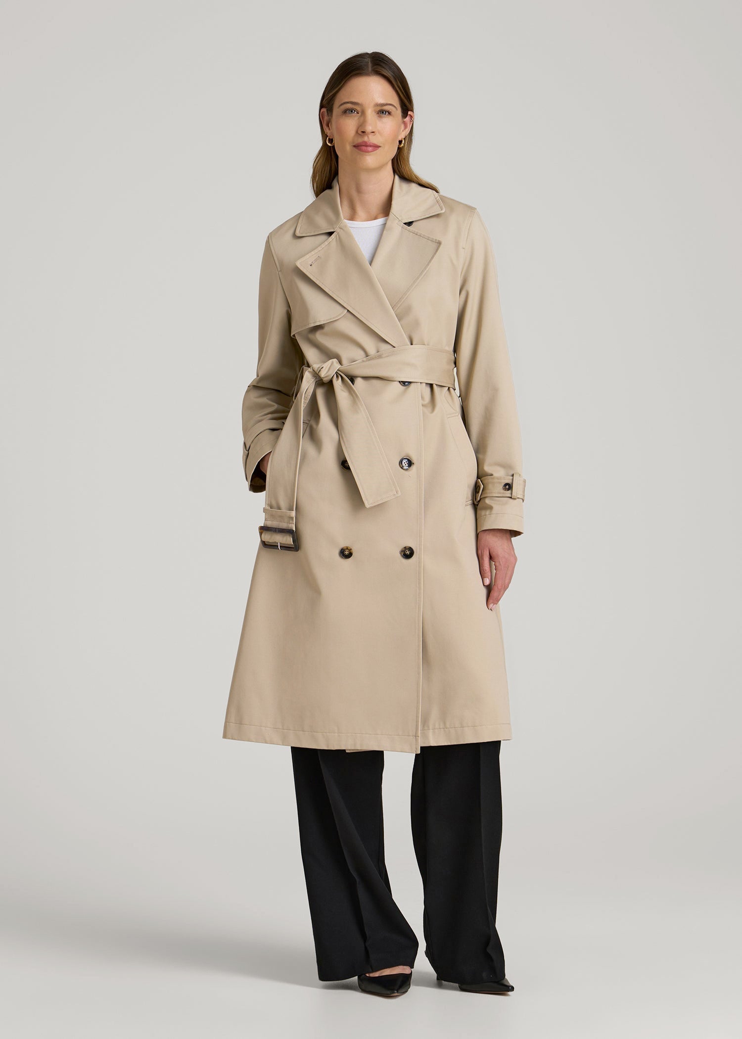 American Tall Women Relaxed Trench Coat for Tall Women in Light Khaki