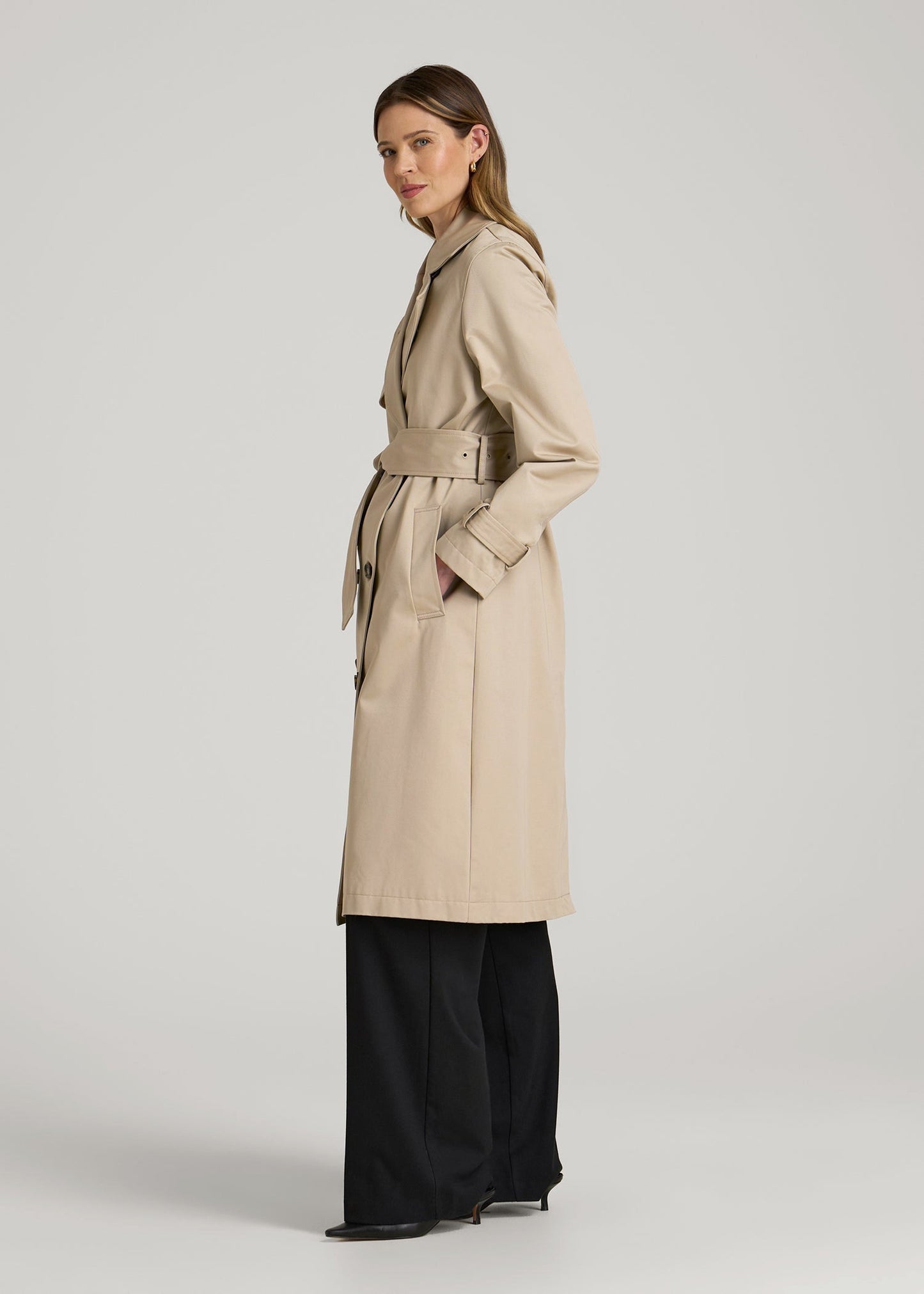 American Tall Women Relaxed Trench Coat for Tall Women in Light Khaki