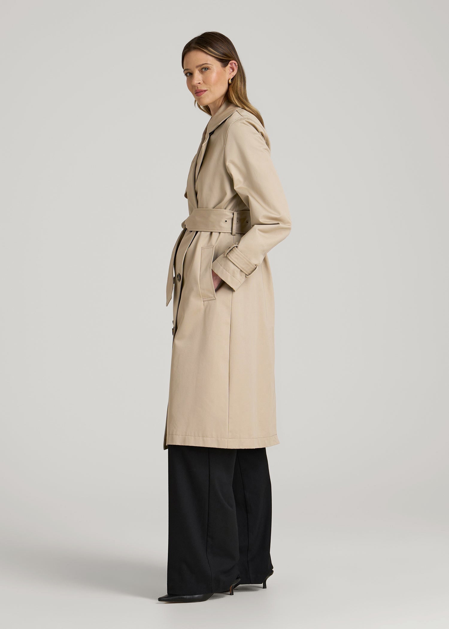 American Tall Women Relaxed Trench Coat for Tall Women in Light Khaki